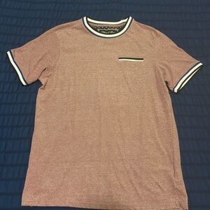 Red Polo Material T-Shirt with White and Blue Accents